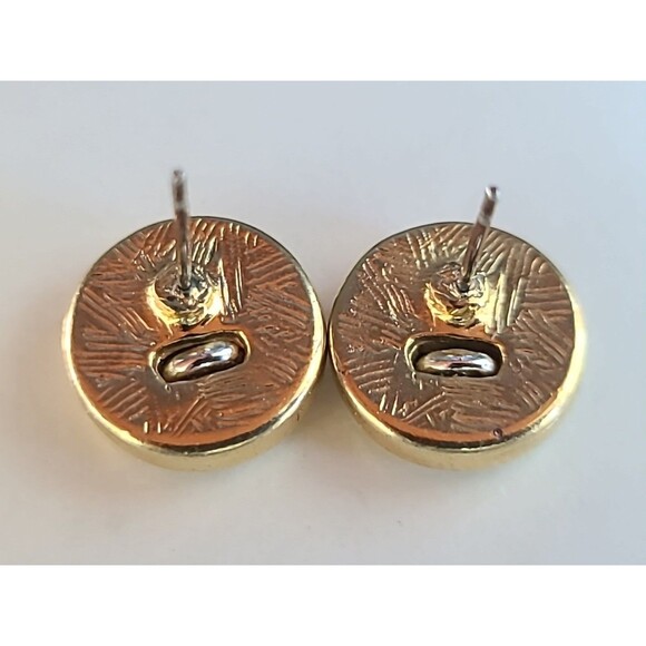 Two Toned Metal Circular Stud Earrings Vintage Costume Jewelry - Picture 7 of 10